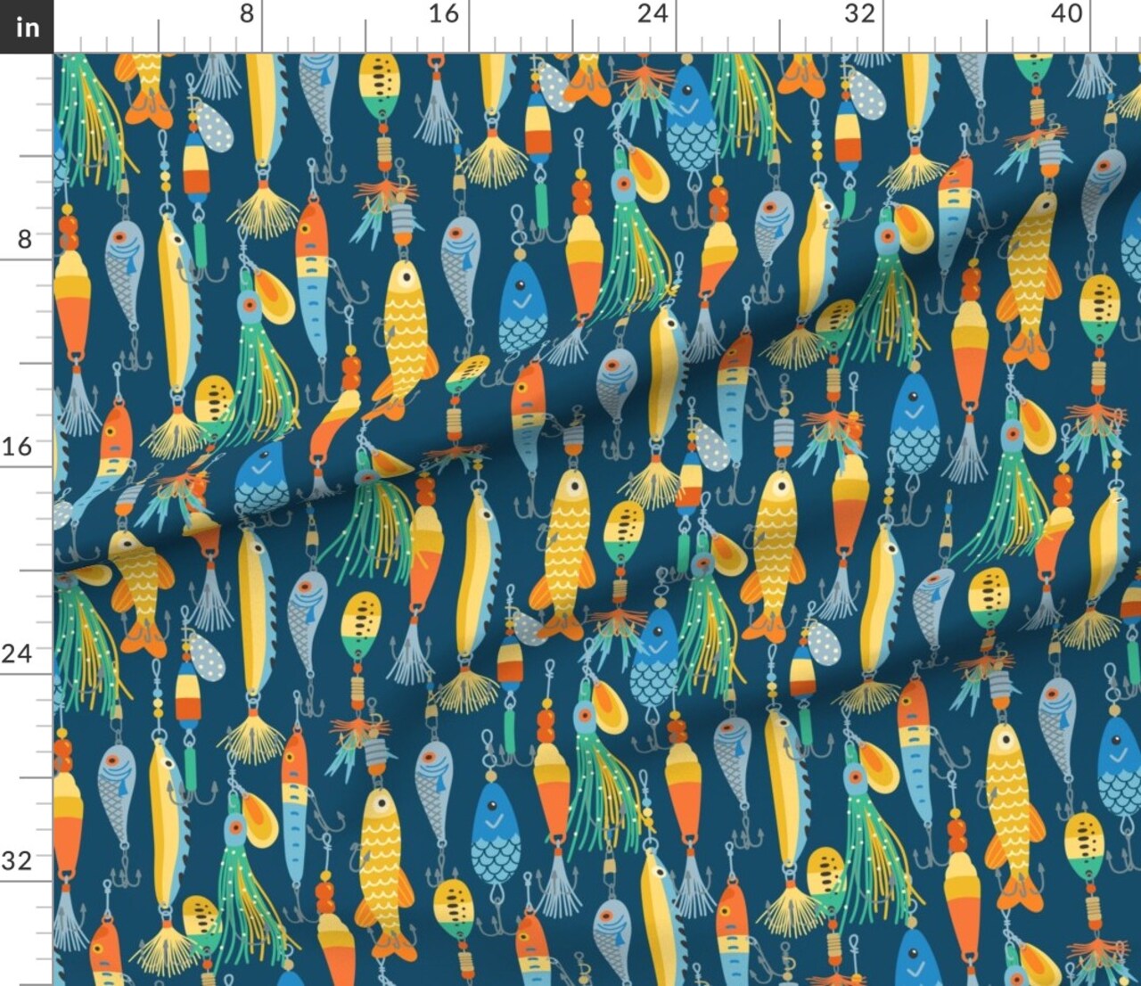 Various Fabrics by the Yard or Fat Quarter Fishing Dark Blue Bait Tackle Outdoor Custom Printed Fabric by Spoonflower